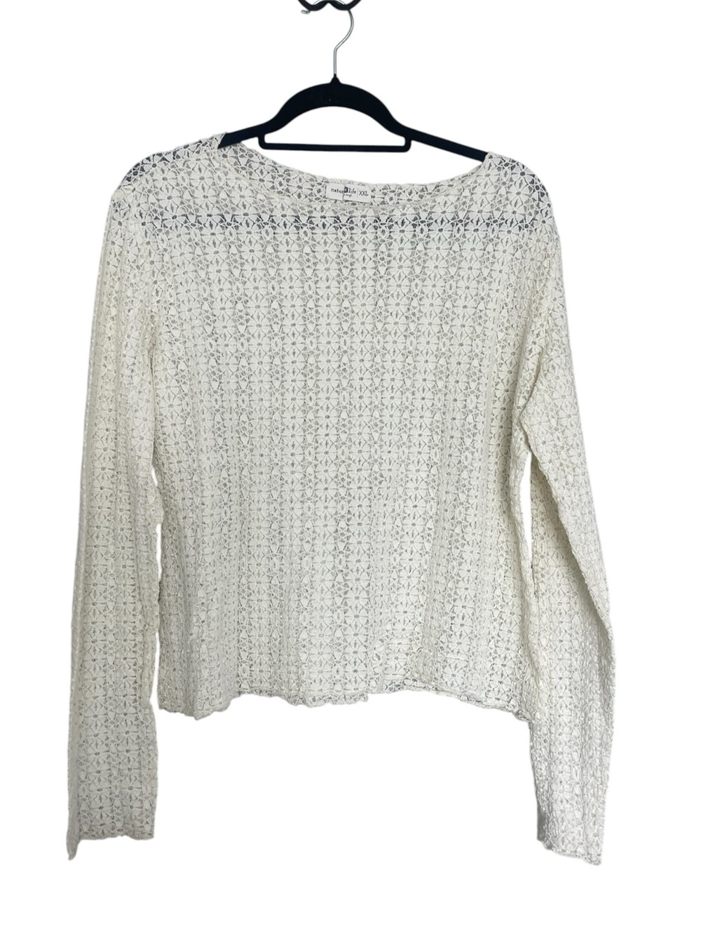 NATURAL LIFE Open-Knit Long-Sleeve Crochet Top - Cream